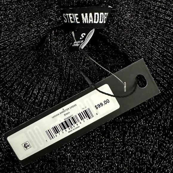 STEVE MADDEN Nadina Mock Neck Sweater Dress Long Sleeve Black Metallic NWT M - Picture 8 of 9